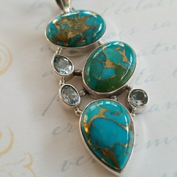 Handmade Jewelry - Copper Santa Rosa with Blue Topaz pendant necklace